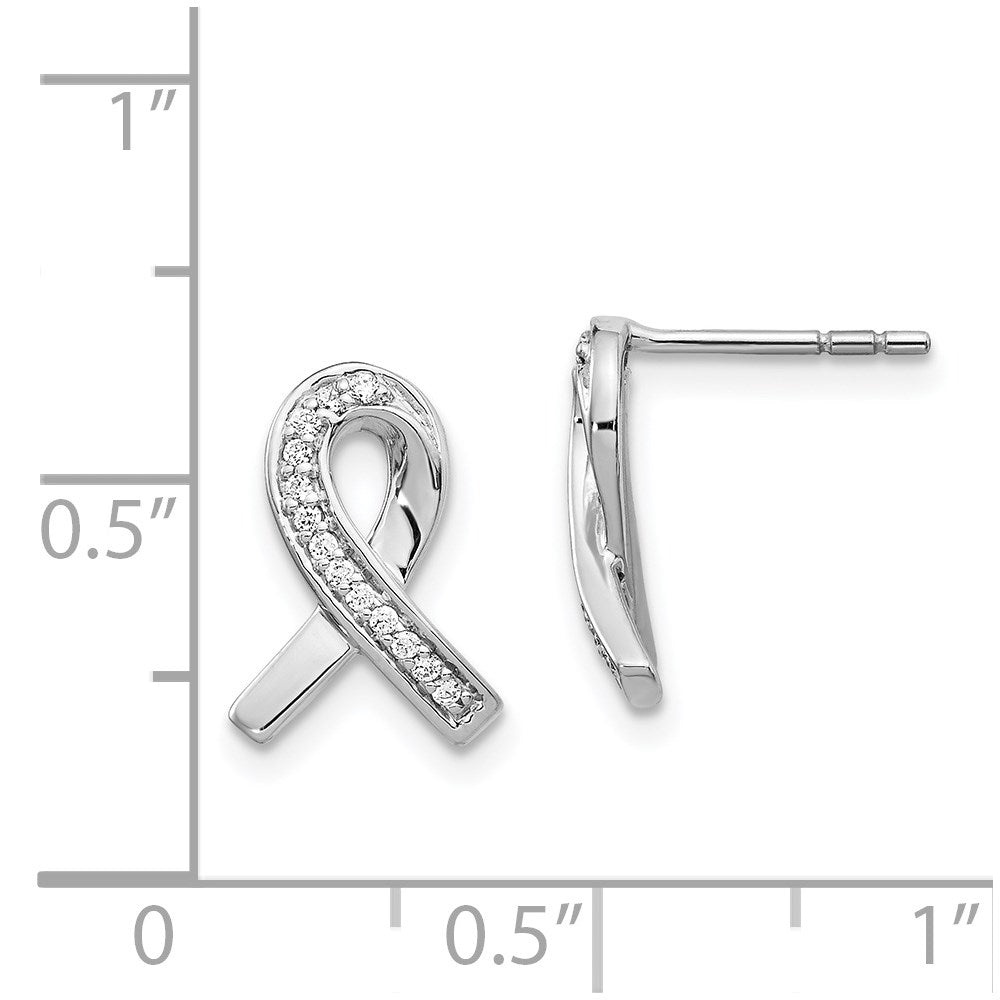 14k White Gold Diamond Awareness Ribbon Earrings