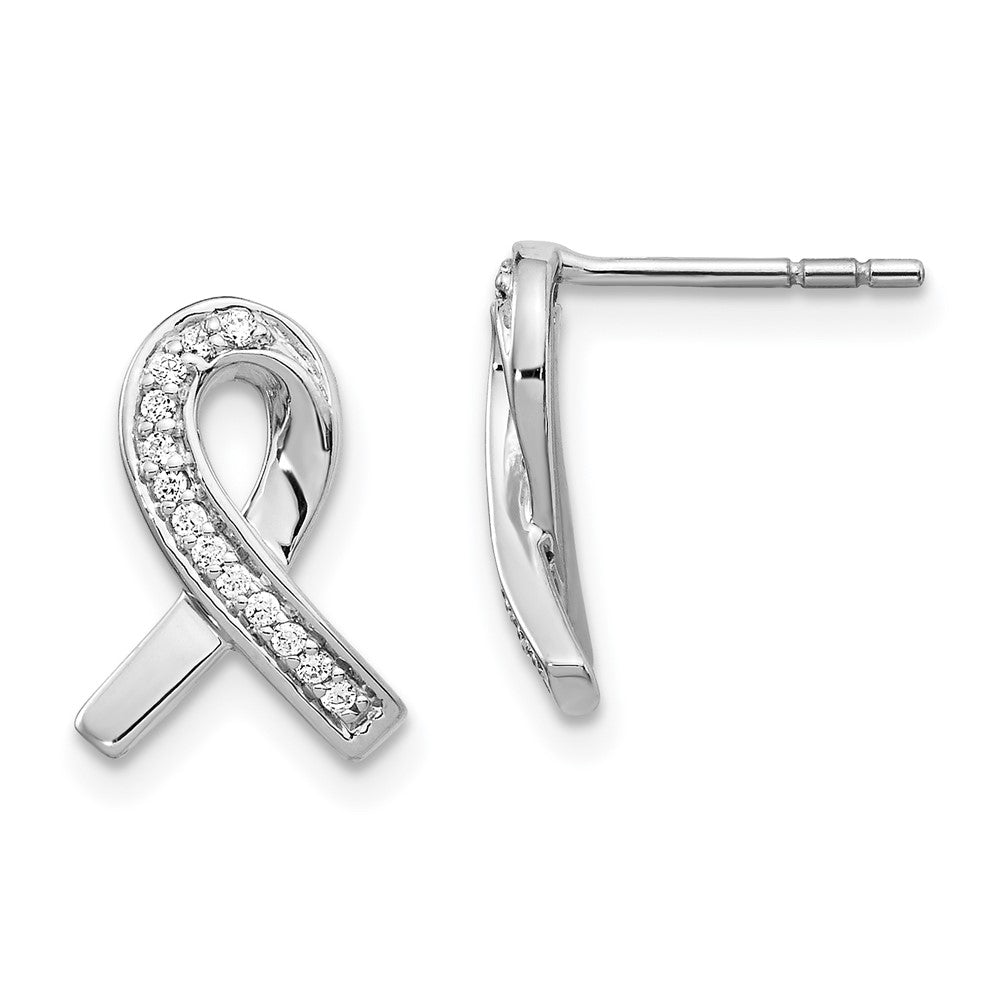 14k White Gold Diamond Awareness Ribbon Earrings