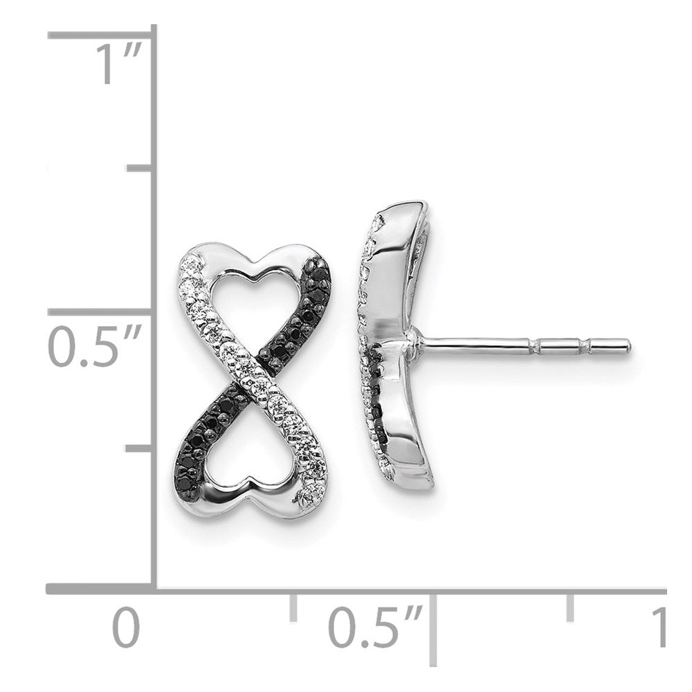 14k White Gold Black and White Diamond Infinity Heart Post Earrings