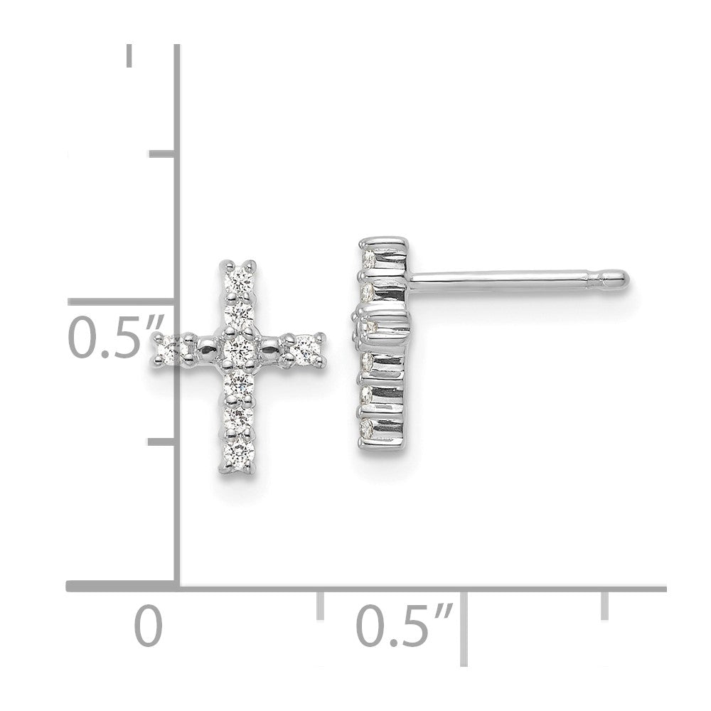 14k White Gold Polished Diamond Cross Post Earrings