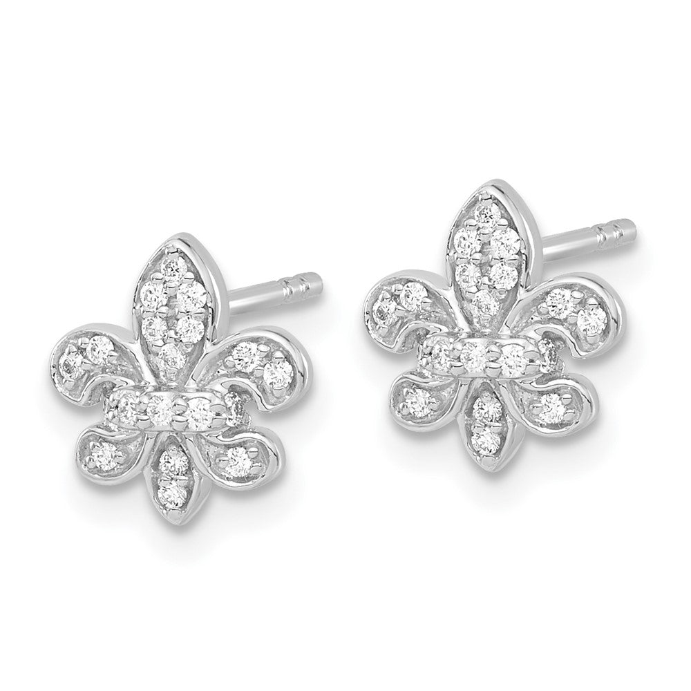 14k White Gold Diamond Fleur de Lis Post Earrings