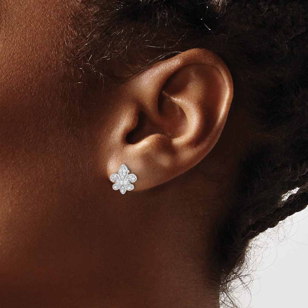 14k White Gold Diamond Fleur de Lis Post Earrings