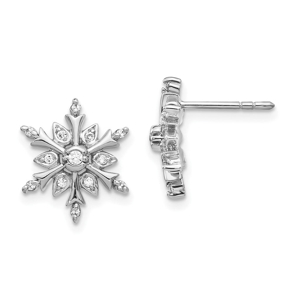 14k White Gold Diamond Snowflake Earrings