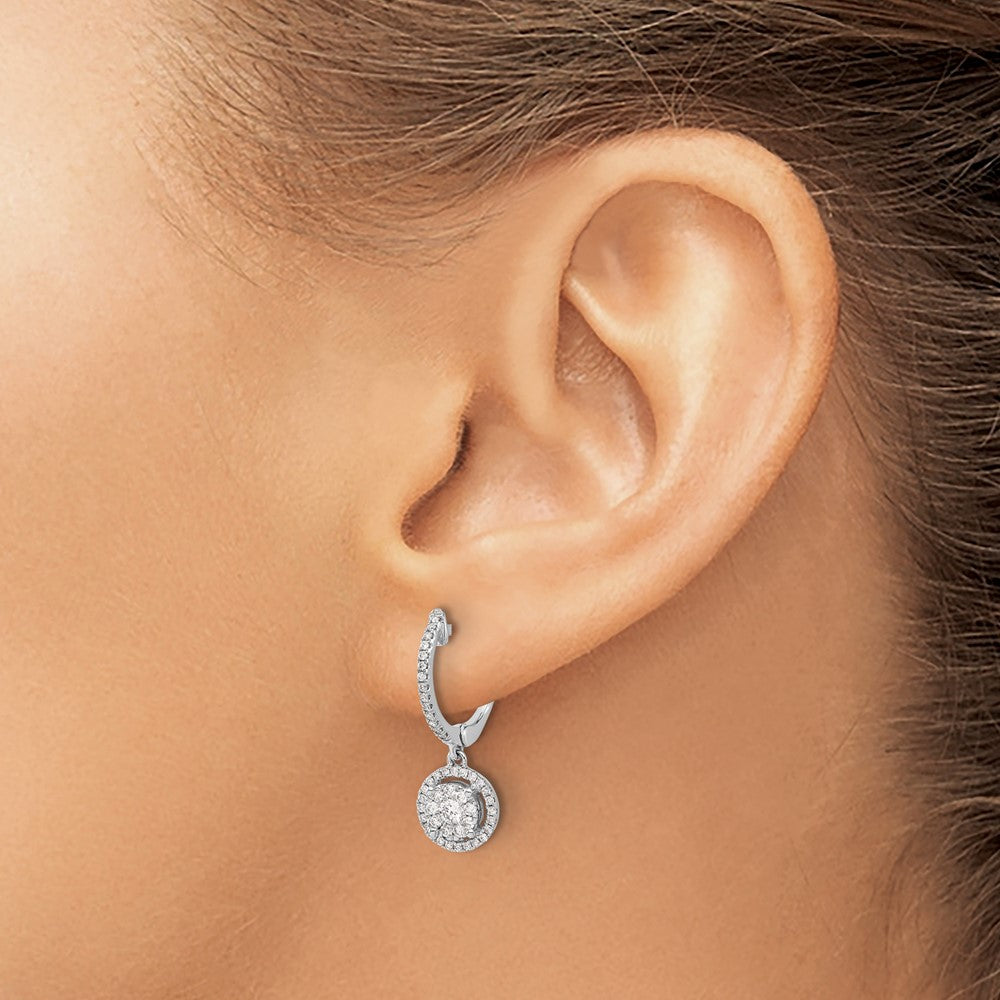 14k White Gold Diamond Hinged Hoop Earrings