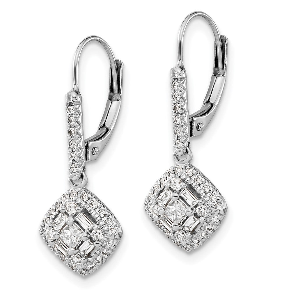 14k White Gold Diamond Leverback Earrings