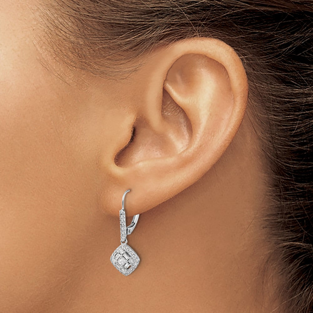14k White Gold Diamond Leverback Earrings