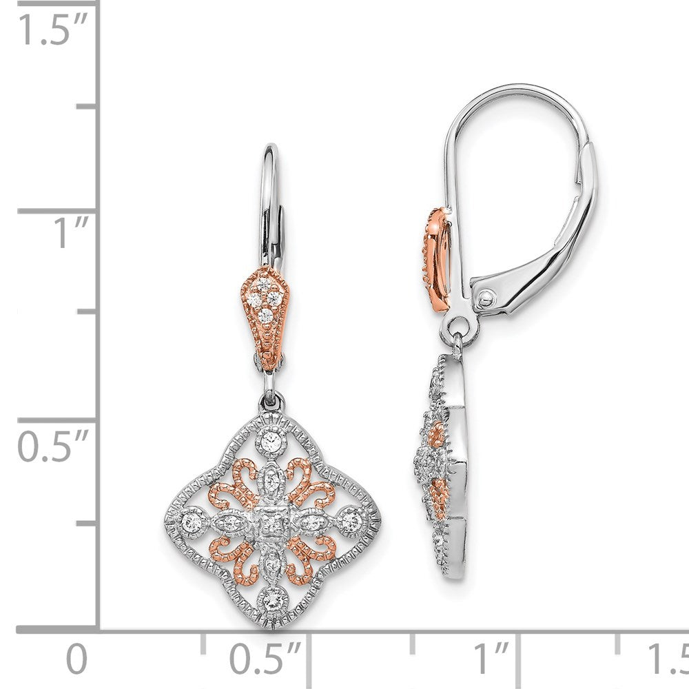 14k White Gold w/Rose Rhodium Diamond Leverback Earrings