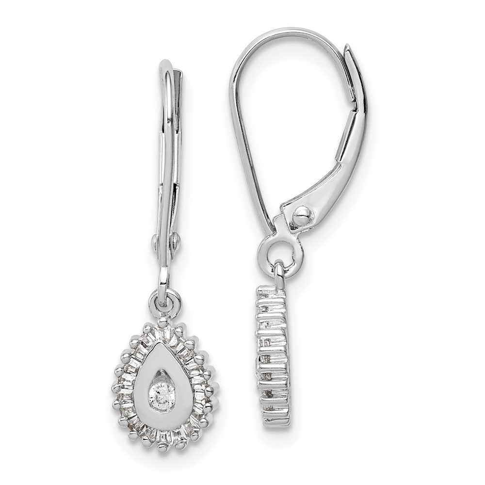 14k White Gold Baguette Diamond Teardrop Halo Leverback Earrings