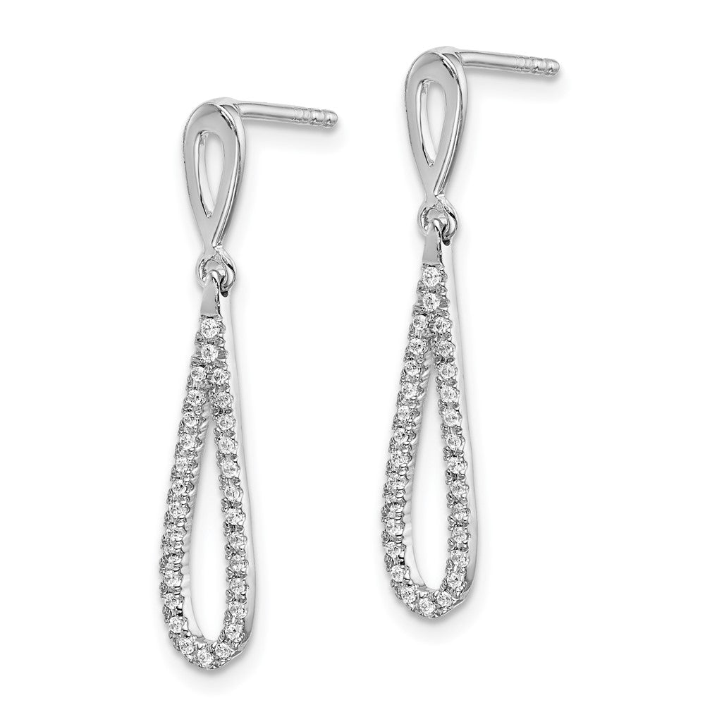 14k White Gold Polished Diamond Teardrop Dangle Post Earrings