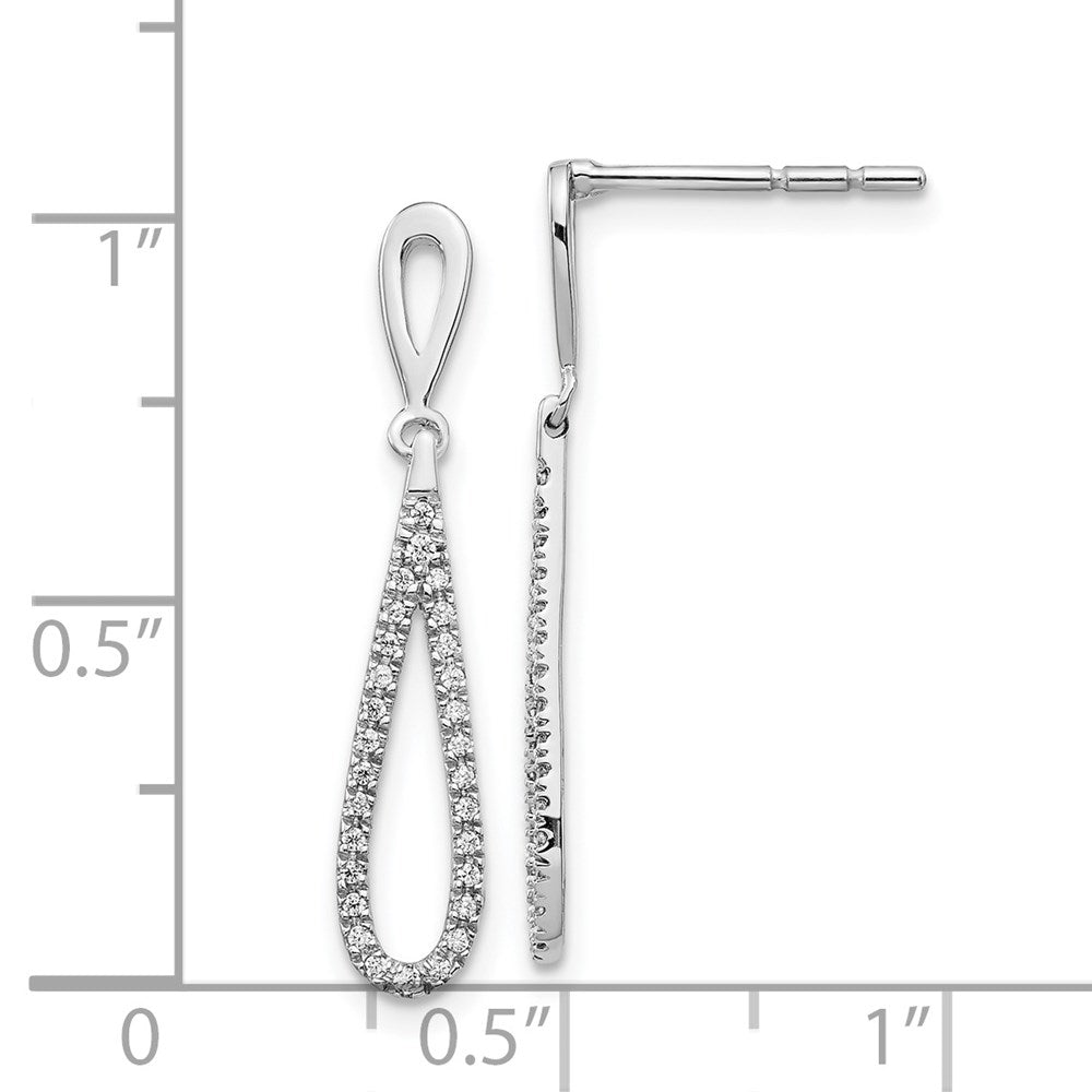 14k White Gold Polished Diamond Teardrop Dangle Post Earrings