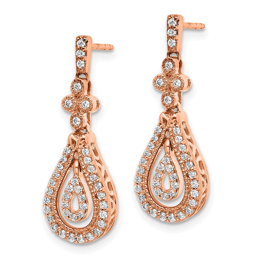 14k Rose Gold Polished Diamond Post Earrings