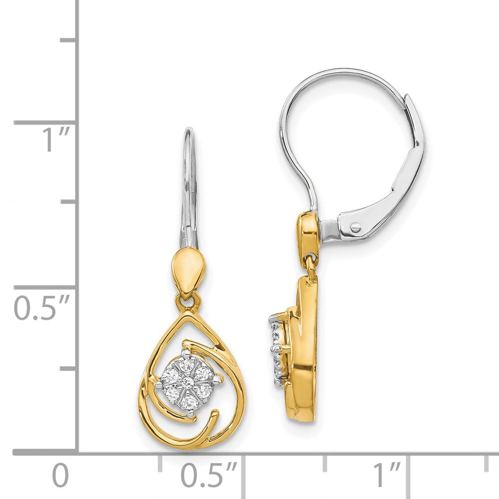 14k Two-tone Diamond Teardrop Dangle Leverback Earrings