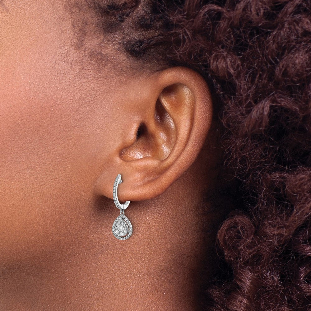 14k White Gold Diamond Teardrop Hinged Hoop Earrings