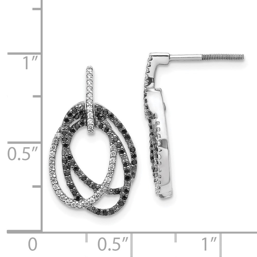 14k White Gold White and Black Diamond Ovals Dangle Post Earrings