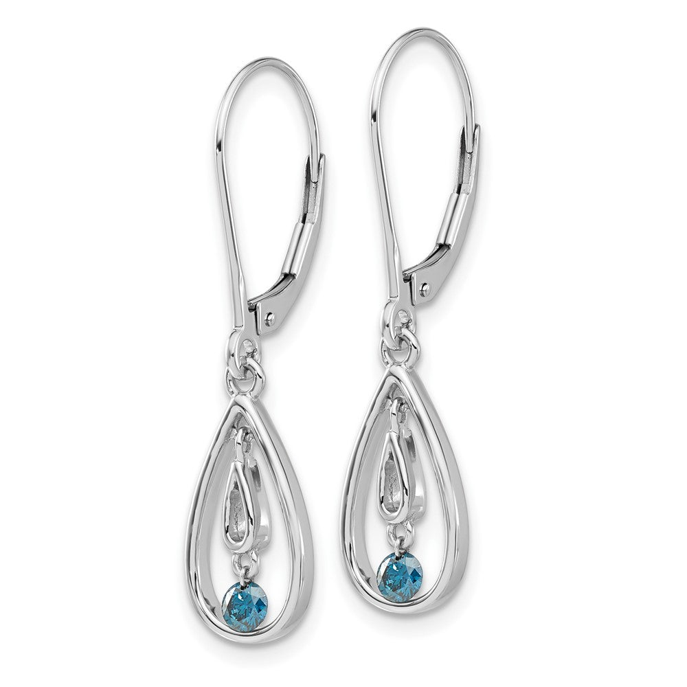 14k White Gold Blue Diamond Leverback Earrings