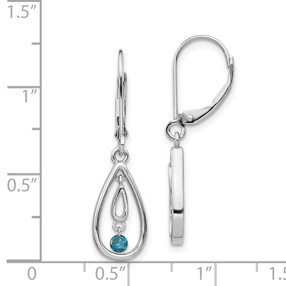 14k White Gold Blue Diamond Leverback Earrings