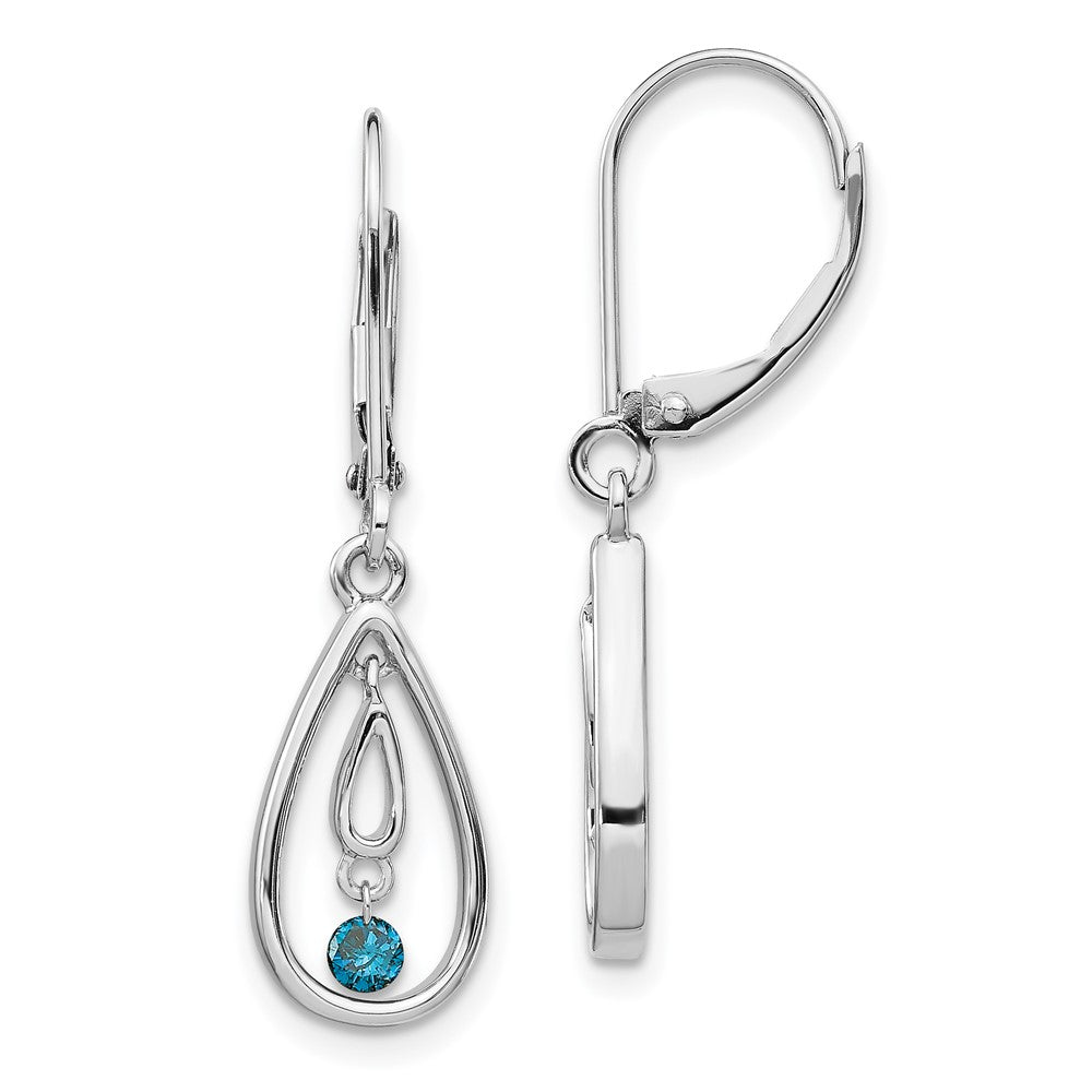14k White Gold Blue Diamond Leverback Earrings