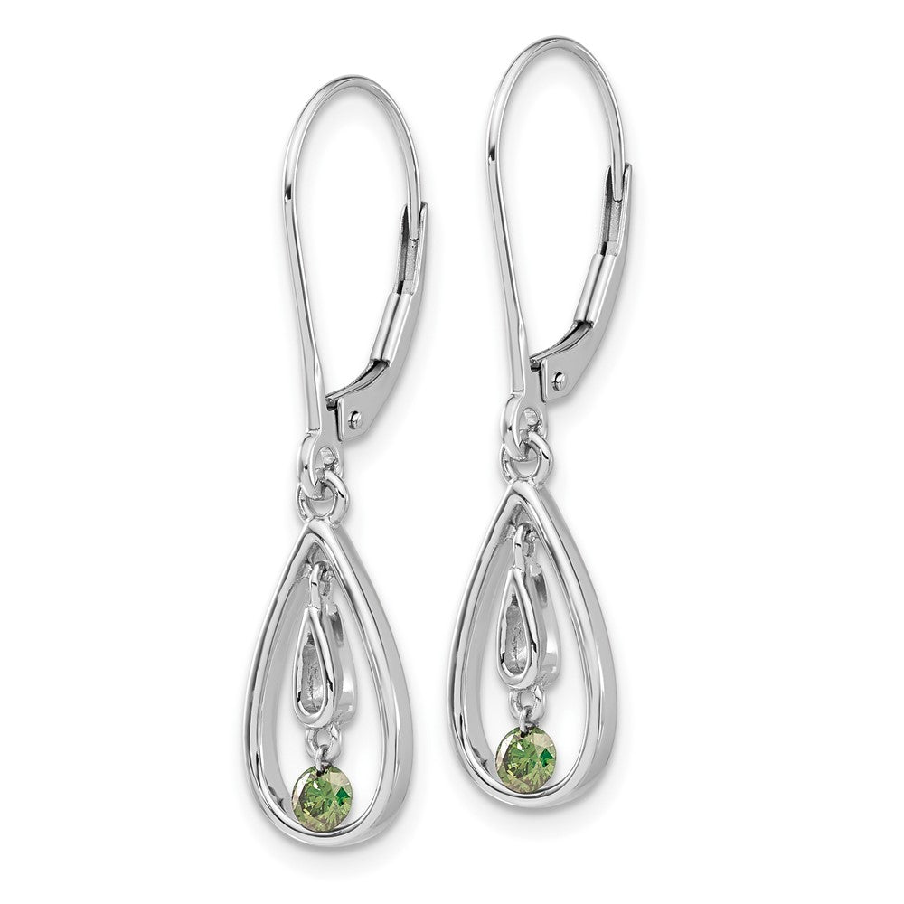 14k White Gold Green Diamond Leverback Earrings
