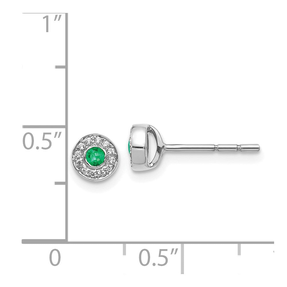 14k White Gold Diamond and Emerald Halo Post Earrings