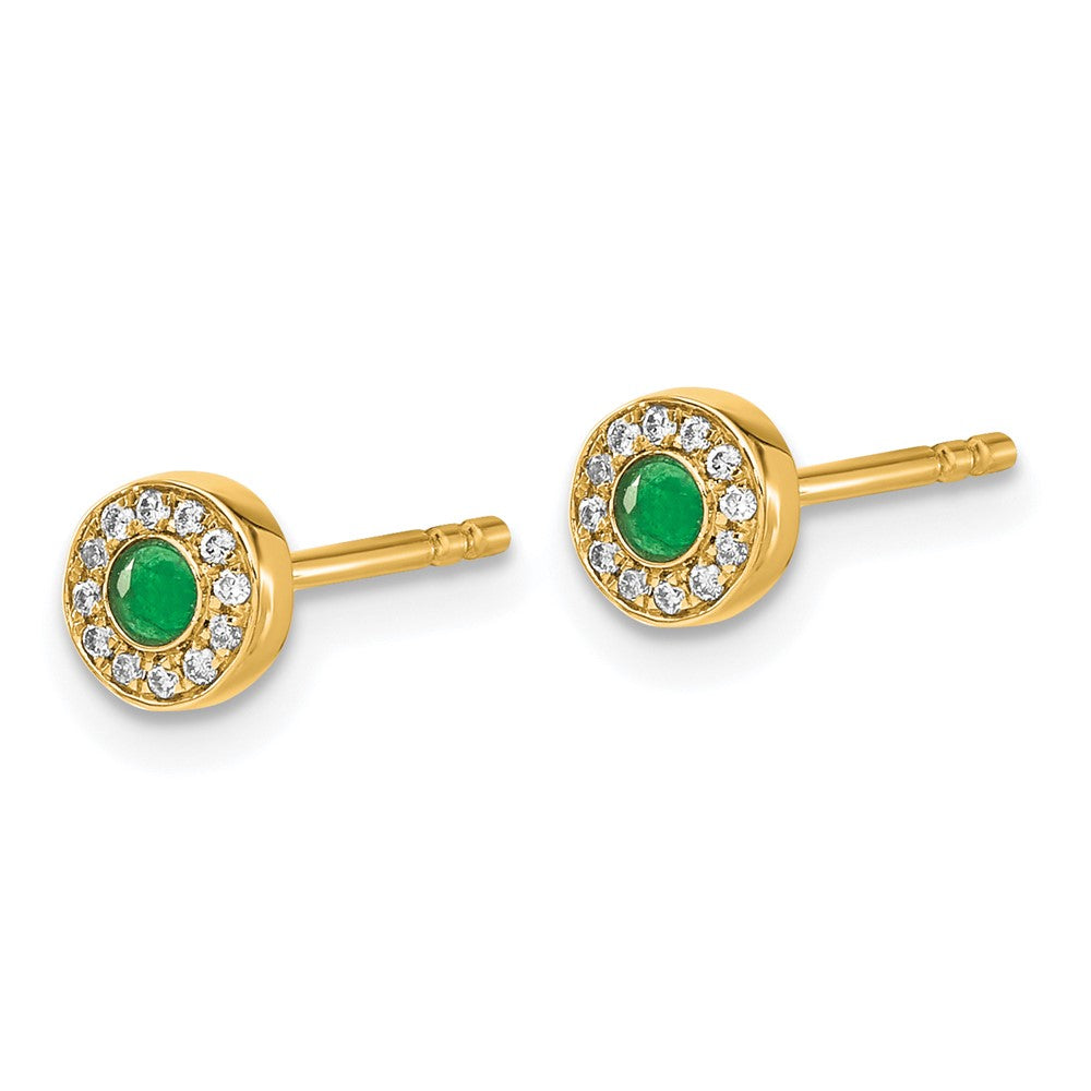 14k Diamond and Emerald Halo Post Earrings