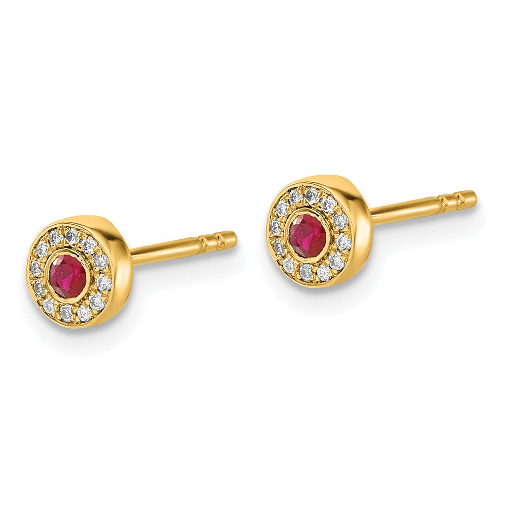 14k Diamond and Ruby Halo Post Earrings