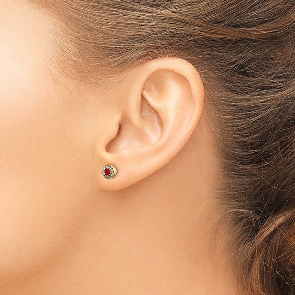 14k Diamond and Ruby Halo Post Earrings