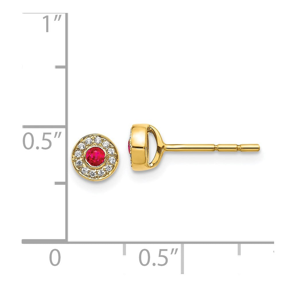 14k Diamond and Ruby Halo Post Earrings