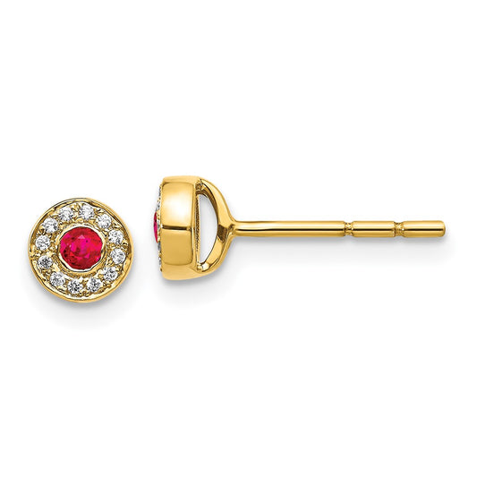 14k Diamond and Ruby Halo Post Earrings