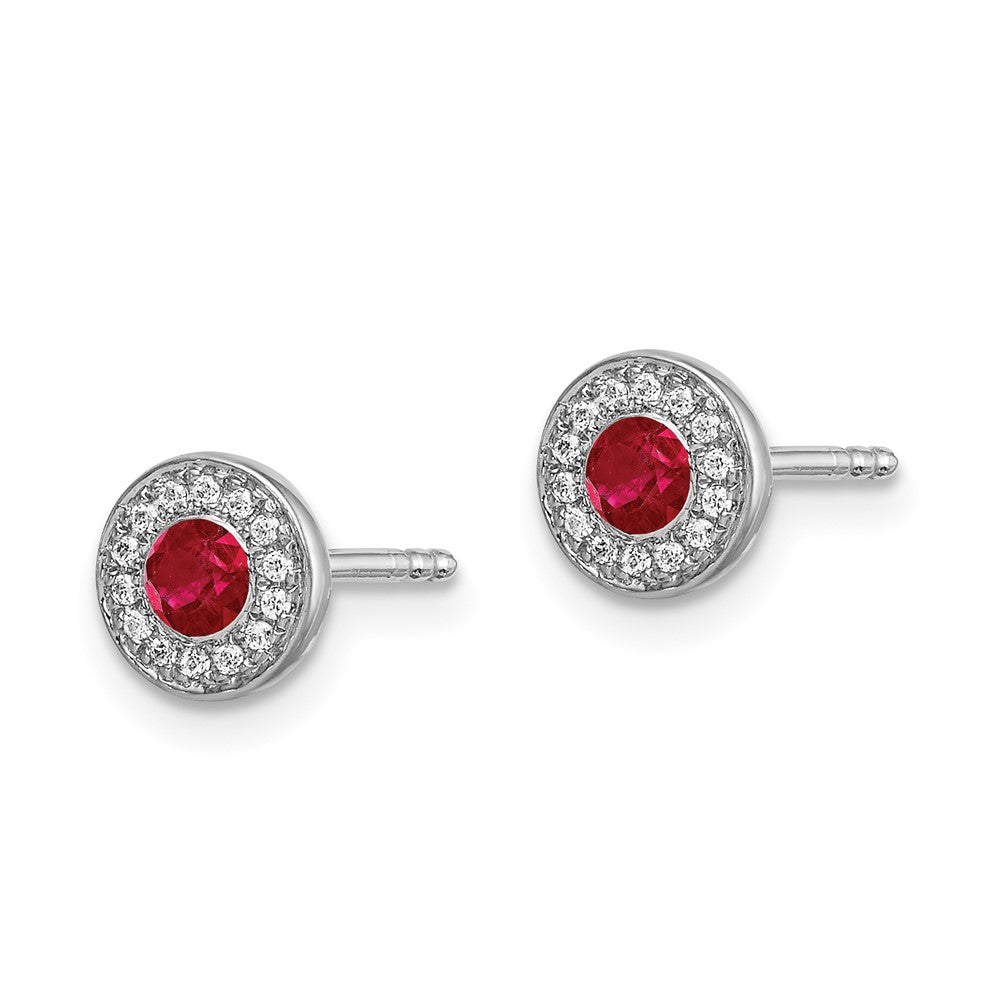 14k White Gold Diamond and Ruby Halo Post Earrings
