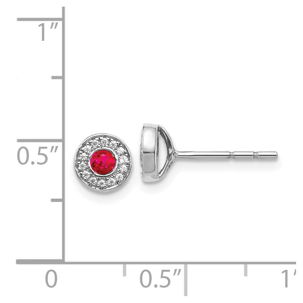 14k White Gold Diamond and Ruby Halo Post Earrings