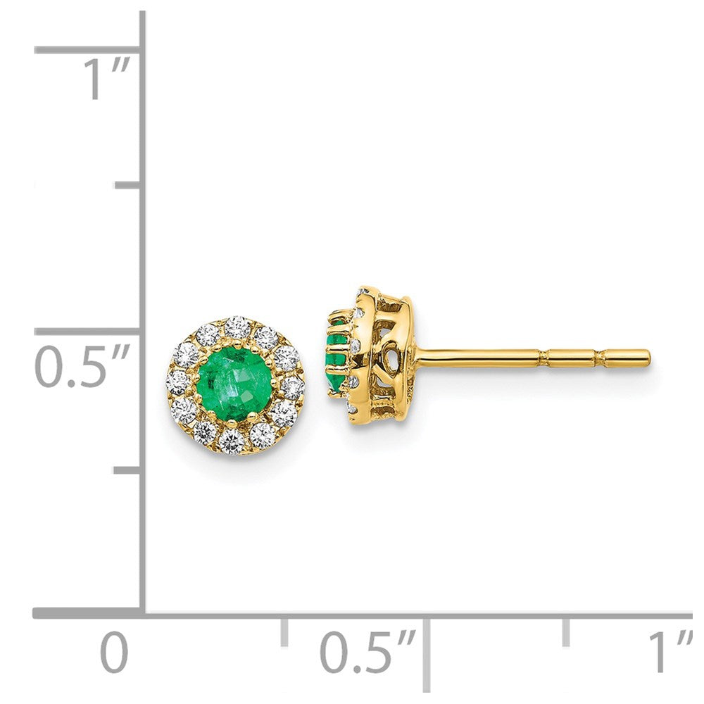 14k Gold Diamond and Emerald Halo Post Earrings