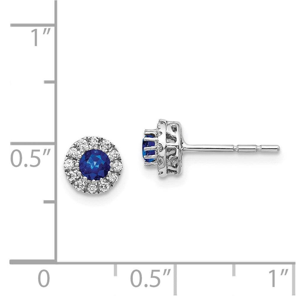 14k White Gold Diamond and Blue Sapphire Halo Post Earrings