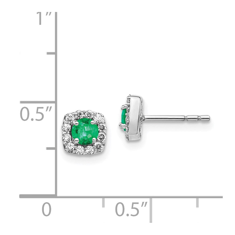 14k White Gold Diamond and Emerald Square Halo Earrings
