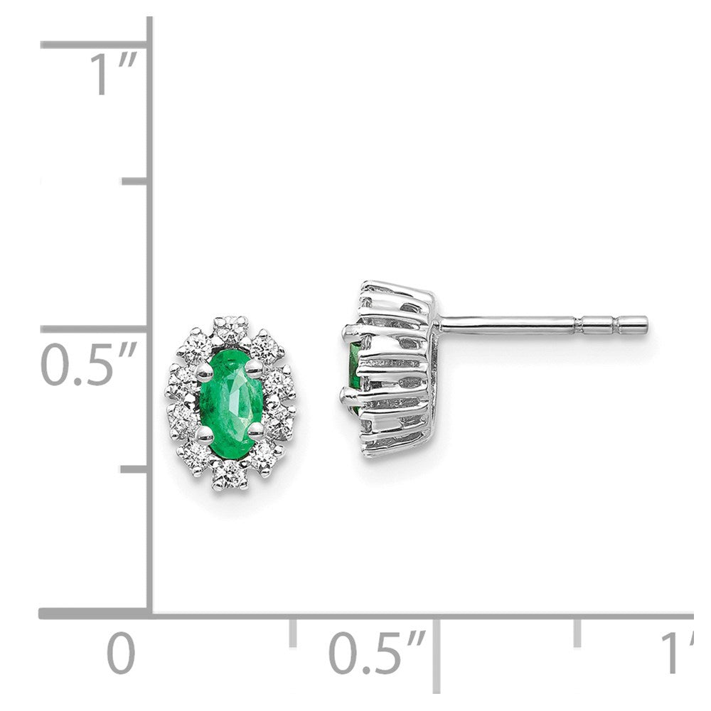 14k White Gold 1/5Ct Diamond and Emerald Oval Halo Earrings