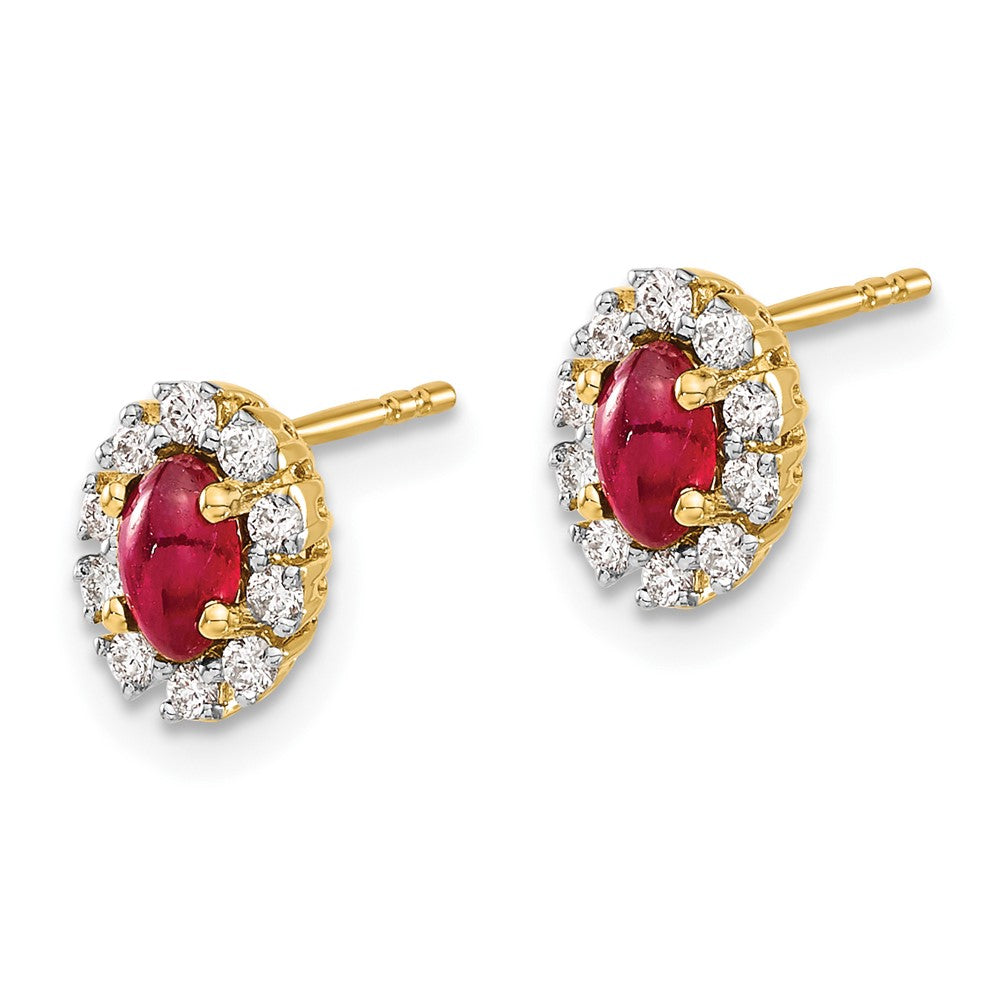 14k Yellow Gold Diamond and Ruby Oval Halo Earrings
