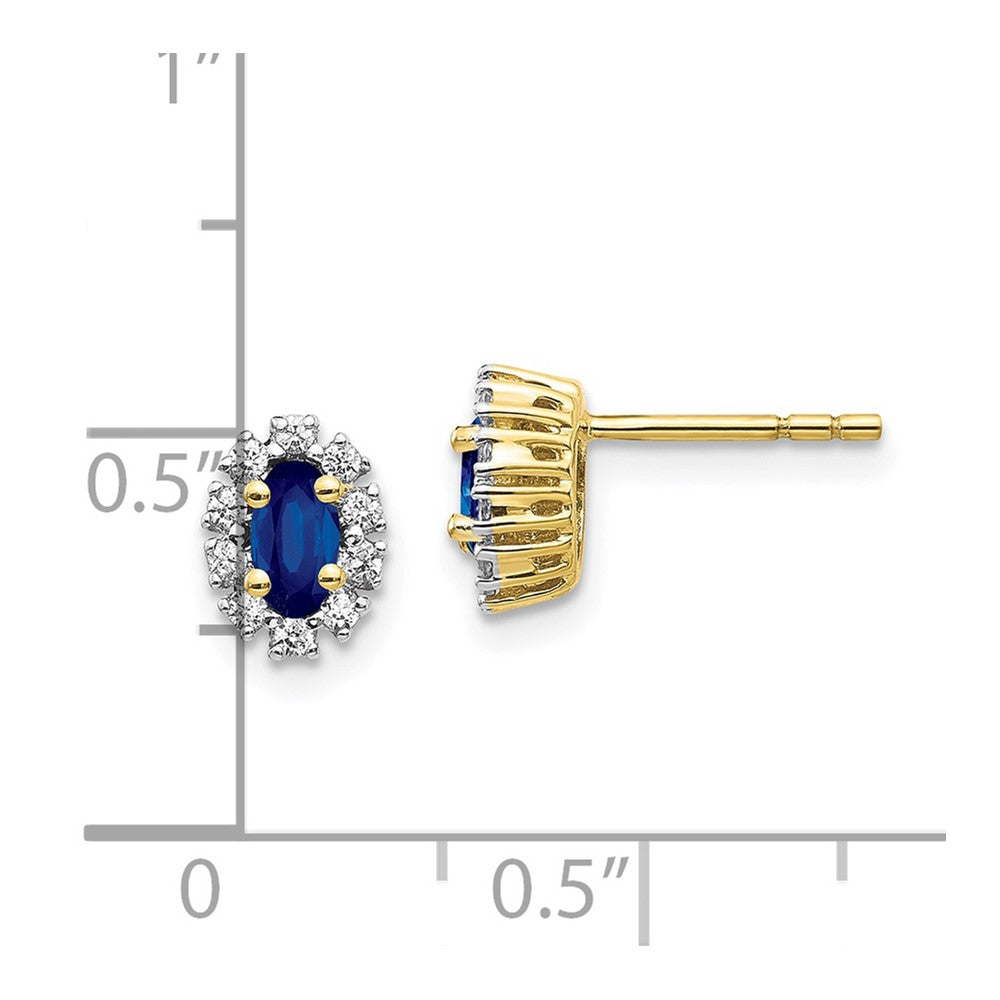 10k Yellow Gold Diamond and Sapphire Oval Halo Earrings