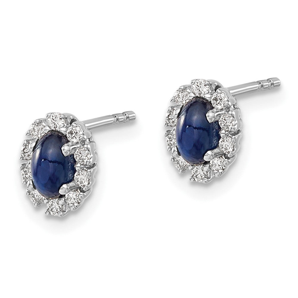 14k White Gold Diamond and Sapphire Oval Halo Earrings