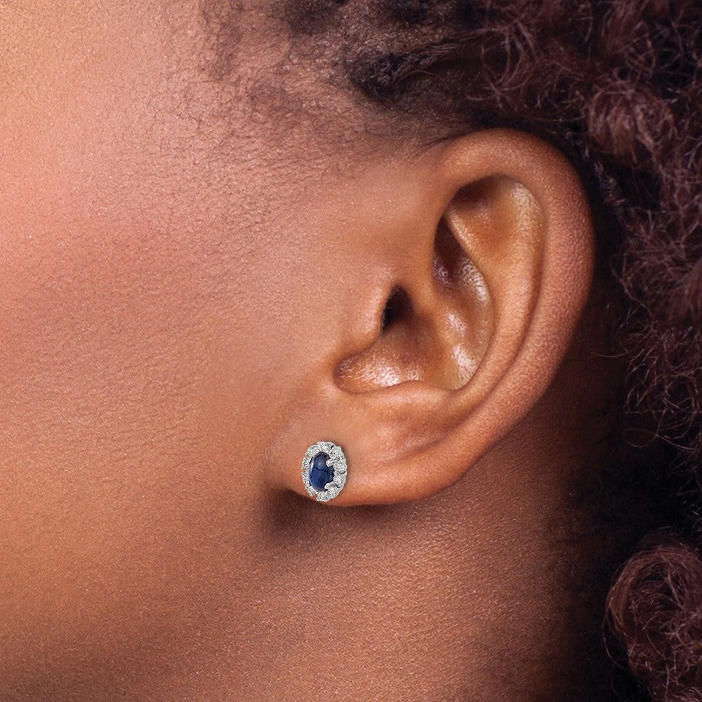 14k White Gold Diamond and Sapphire Oval Halo Earrings