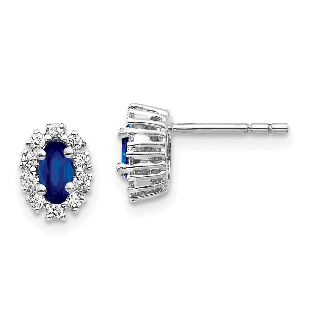 14k White Gold Diamond and Sapphire Oval Halo Earrings
