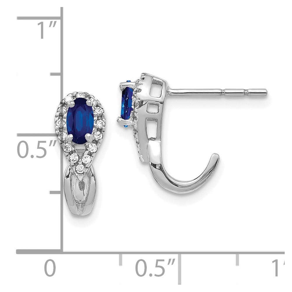 10k White Gold Diamond and Sapphire J Hoop Post Earrings