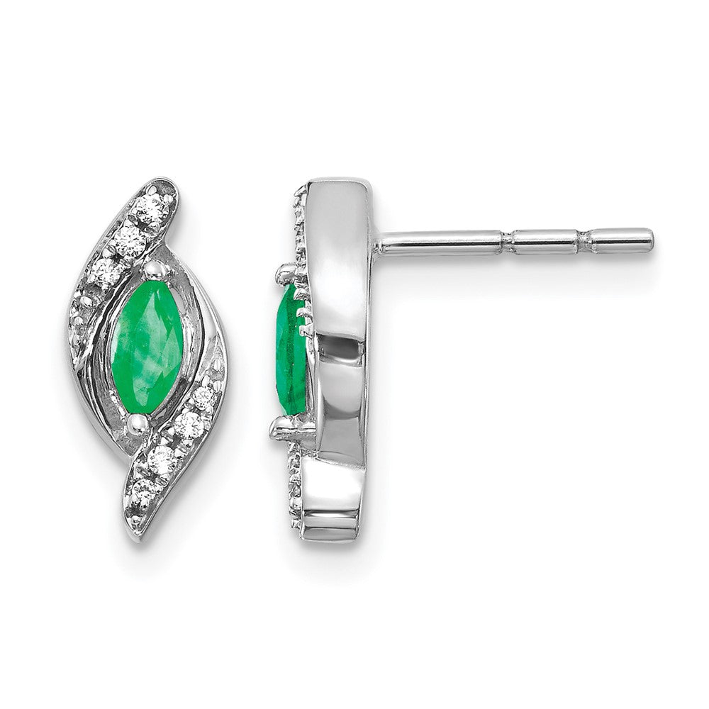 14k White Gold 1/15Ct Diamond and Emerald Earrings