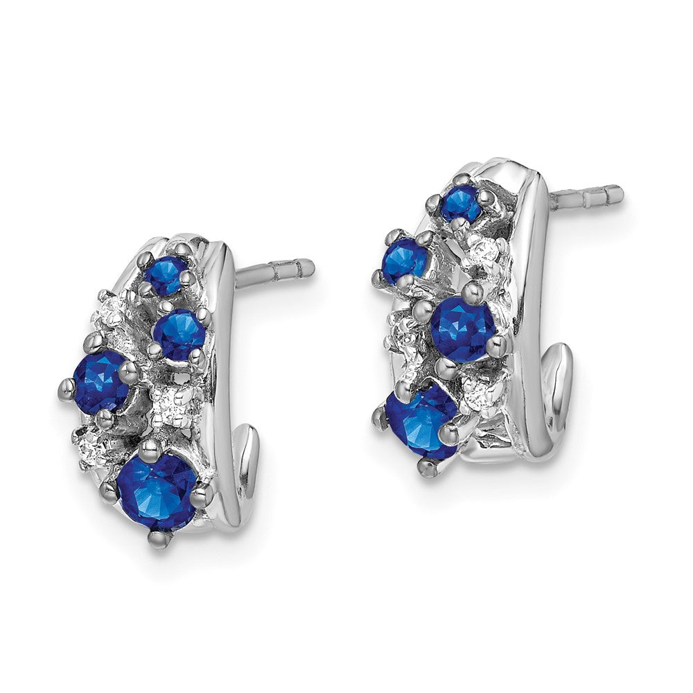 14k White Gold Diamond and Sapphire Polished Post Hoop Earrings