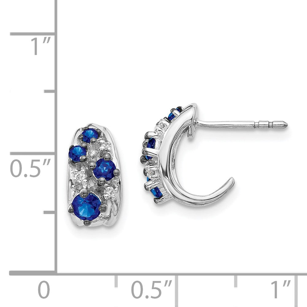 14k White Gold Diamond and Sapphire Polished Post Hoop Earrings