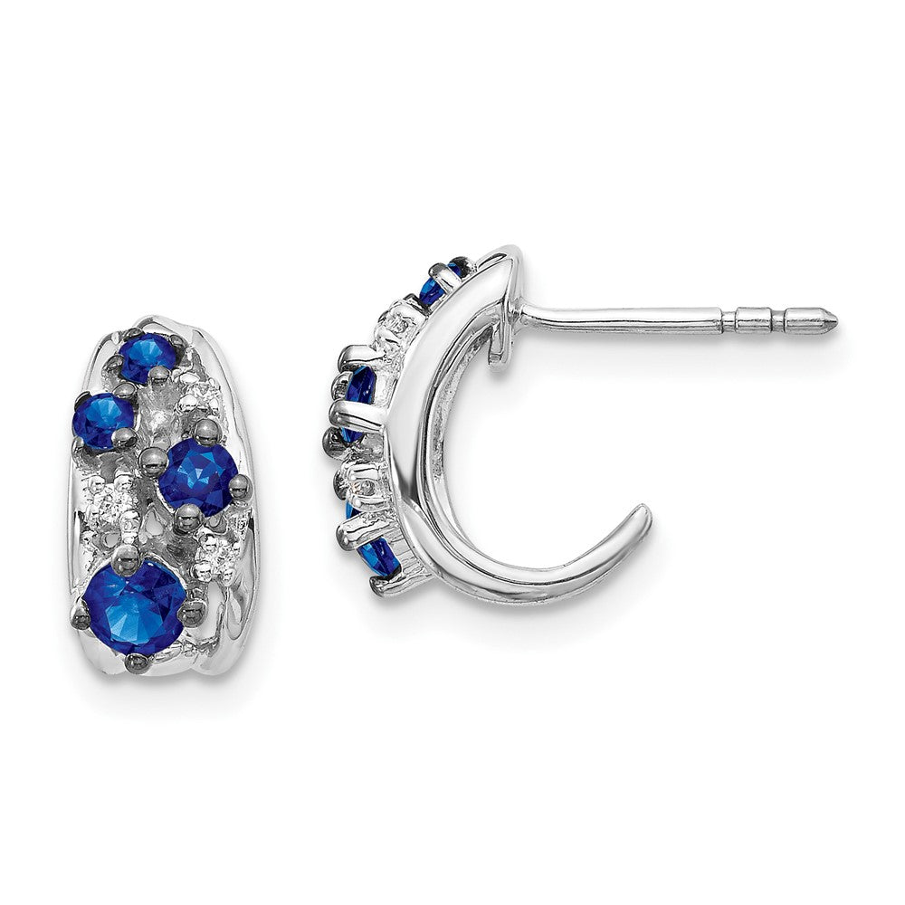 14k White Gold Diamond and Sapphire Polished Post Hoop Earrings