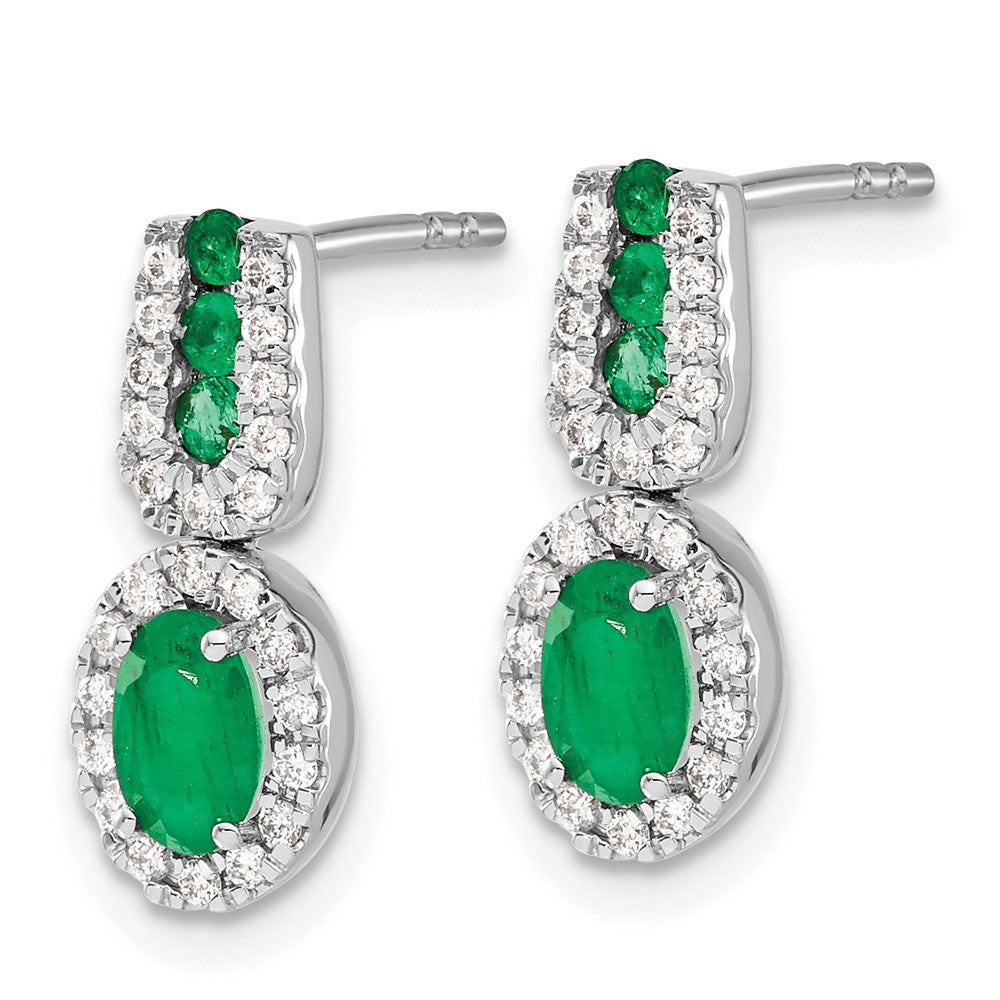 14k White Gold 1/3Ct Diamond and Emerald Earrings