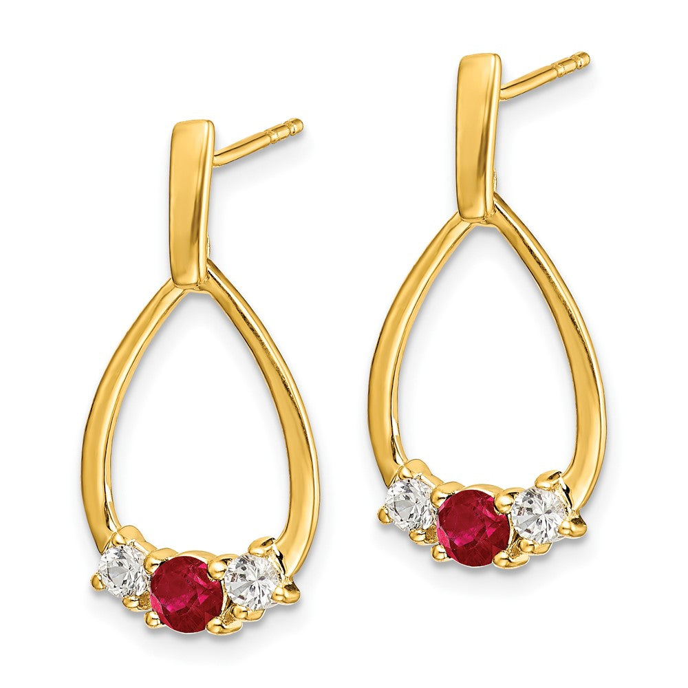 14k Ruby and White Sapphire Post Dangle Earrings