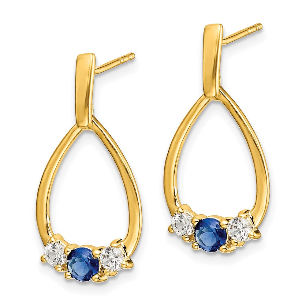 10k  Blue and White Sapphire Post Dangle Earrings