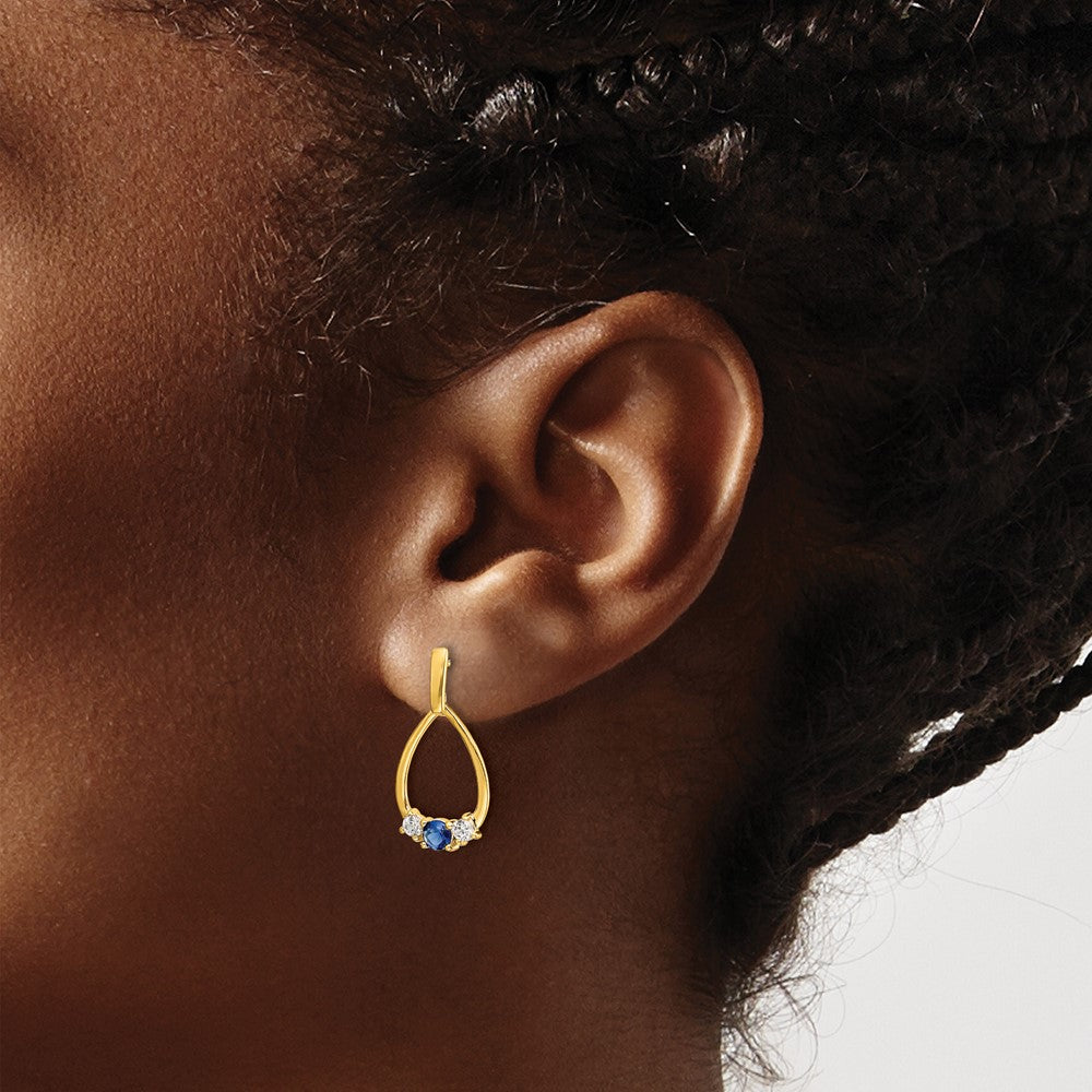 10k  Blue and White Sapphire Post Dangle Earrings