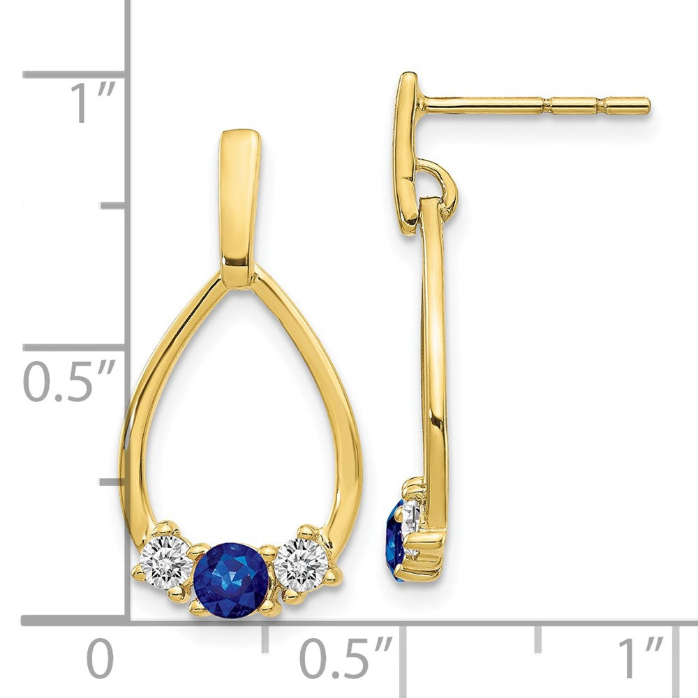10k  Blue and White Sapphire Post Dangle Earrings