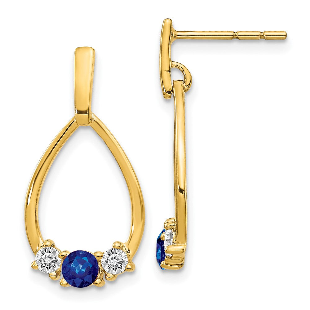 10k  Blue and White Sapphire Post Dangle Earrings